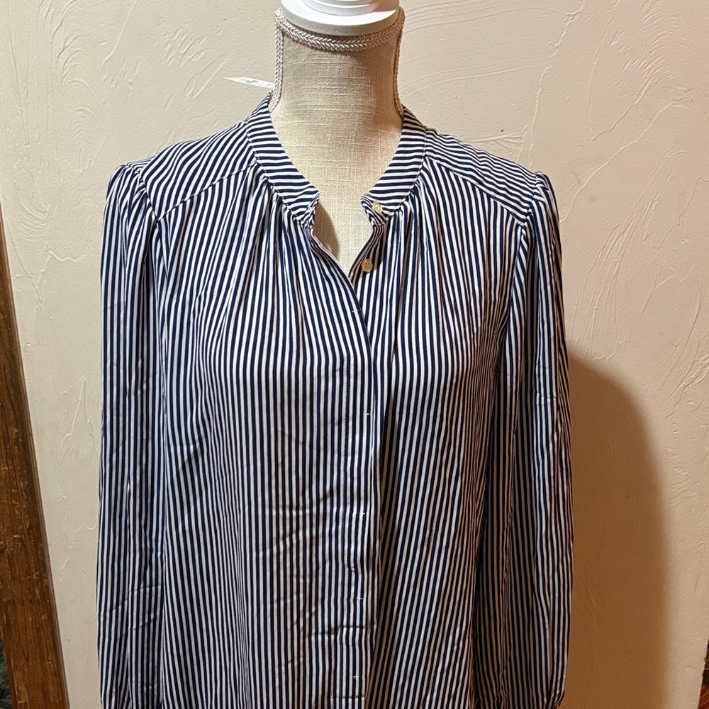 Francesca's Navy and White Striped Button-Up Top